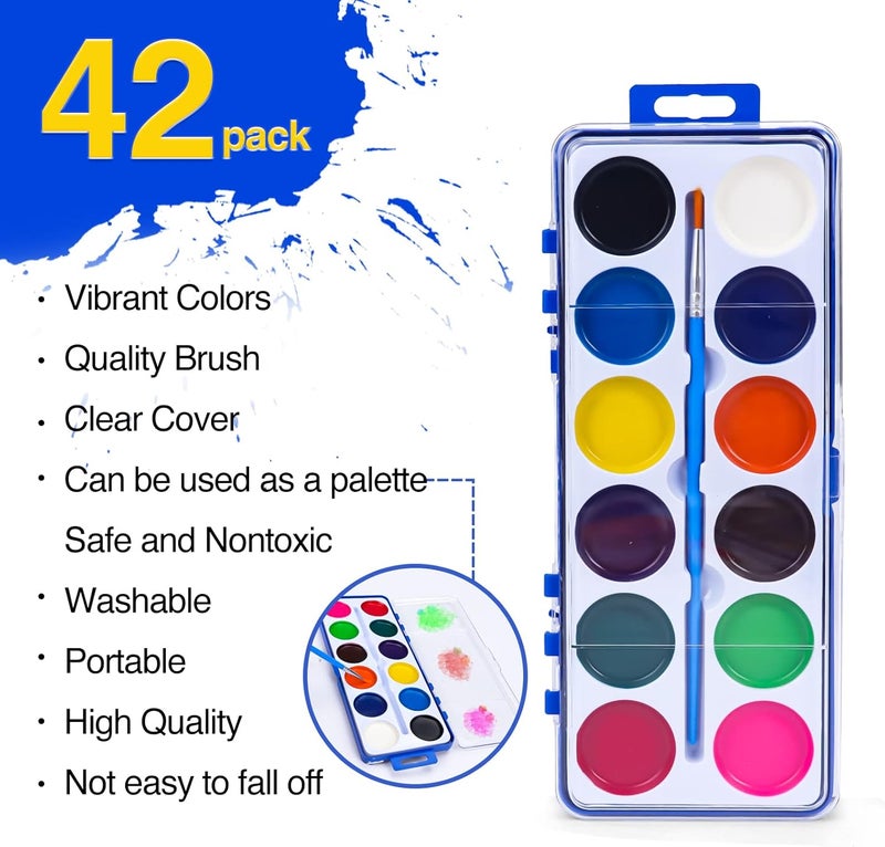 FUMILE 42 Pack Watercolor Paint Set for Kids, 12 Colors Watercolors Paints with Paint Brush, Kids Watercolor Paint Set for Party Favor, Classroom. - Image 2